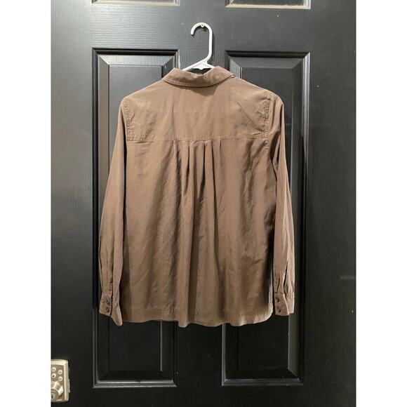 J.Jill Brown Pleated Button Up Classic Tunic Top Size Small - Picture 3 of 5